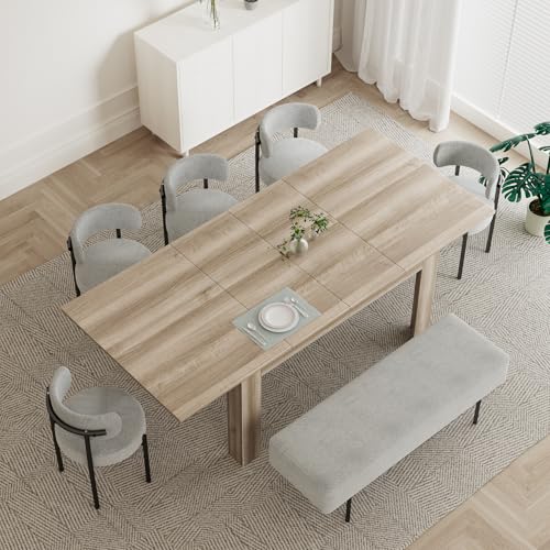 Extendable Wooden Dining Table for 6-10 People - Farmhouse Style Rectangular Kitchen Table